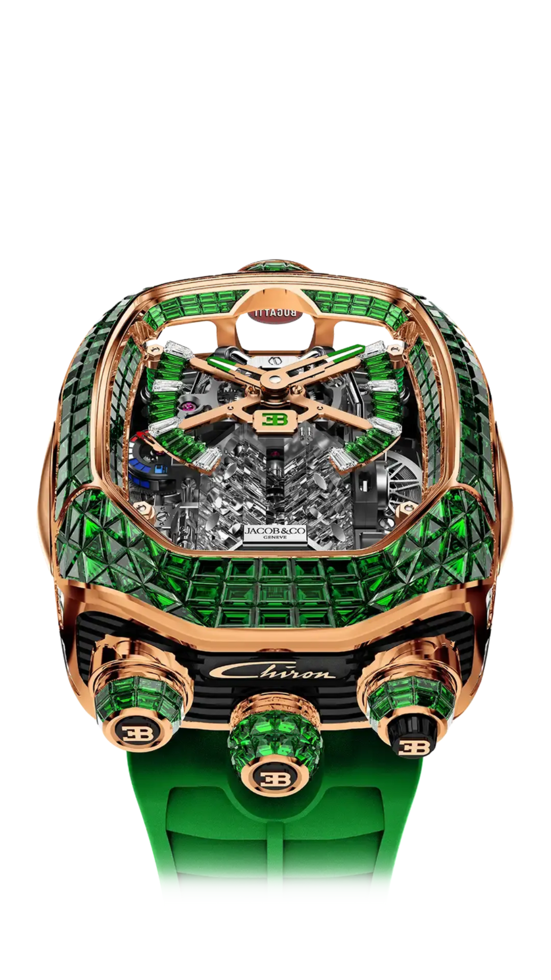 Bugatti Chiron Tourbillon Baguette | Rose Gold (Tsavorites) Jacob & Co.
